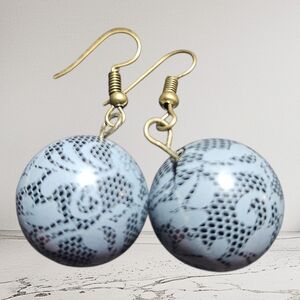 Handmade Black And Gray Lace Bubblegum Earrings, Kids & Womens Dangle Jewelry